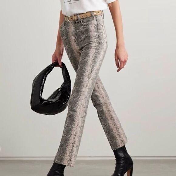 MOTHER Denim - Mother The Huster Flood Snake Print High Rise Cropped Flare Jeans NWT Size 26